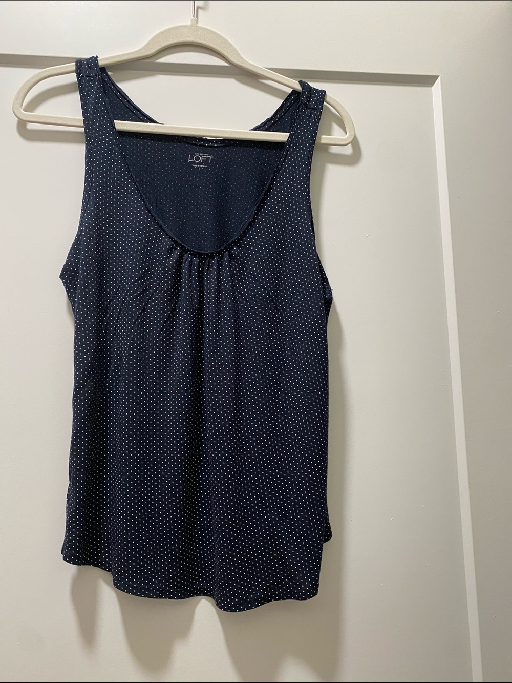 LOFT Navy and White Polka Dot Scoop Neck Tank